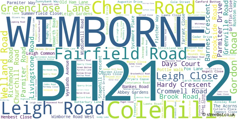A word cloud for the BH21 2 postcode